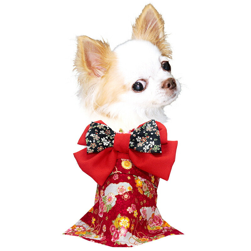 【着物 犬 服 犬の服 秋服 冬服用】艶やか晴れ着 乙葉(おとは)《名入れ可能》《コサージュ別売》【和柄 正月 年賀状 初詣 花柄 日本製ドッグ ペット ウェア ダックス トイプードル チワワ タムベディ パピヨン】