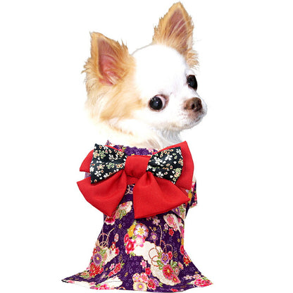 【着物 犬 服 犬の服 秋服 冬服用】艶やか晴れ着 乙葉(おとは)《名入れ可能》《コサージュ別売》【和柄 正月 年賀状 初詣 花柄 日本製ドッグ ペット ウェア ダックス トイプードル チワワ タムベディ パピヨン】