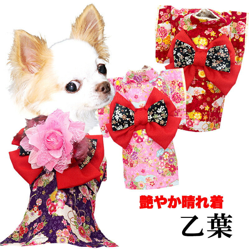 【着物 犬 服 犬の服 秋服 冬服用】艶やか晴れ着 乙葉(おとは)《名入れ可能》《コサージュ別売》【和柄 正月 年賀状 初詣 花柄 日本製ドッグ ペット ウェア ダックス トイプードル チワワ タムベディ パピヨン】