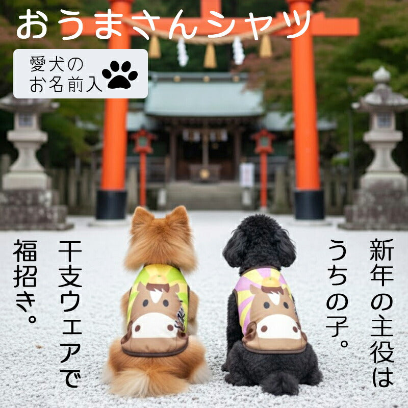 【犬服 犬 服 秋冬 犬の服 名入れ】愛犬のお名前入り おうまさんシャツ【干支 日本製 初詣 年賀状 チワワ ダックス トイプードル おもしろ ヨーキー】(S/3/RI/H/)