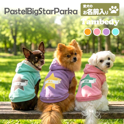 【犬服 犬 服 犬の服 名入れ 秋服 冬服用】愛犬のお名前入り パステルビッグスターパーカー【マジックテープ 着脱簡単 水玉 ドッグ ペット ウェア ダックス トイプードル チワワ タムベディかわいい】(O/F/RI/L/)