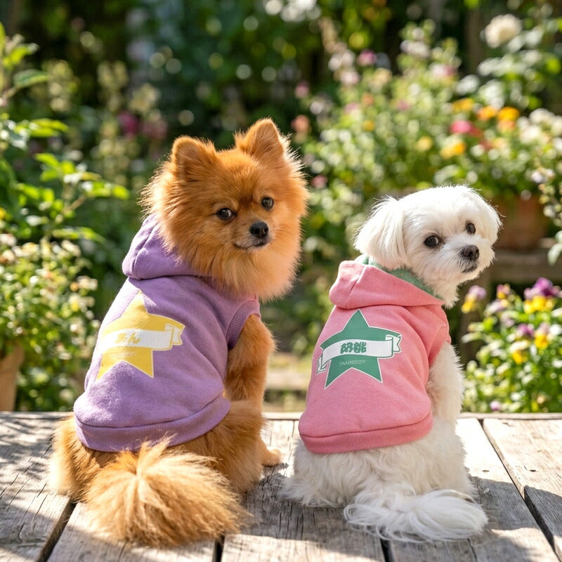 【犬服 犬 服 犬の服 名入れ 秋服 冬服用】愛犬のお名前入り パステルビッグスターパーカー【マジックテープ 着脱簡単 水玉 ドッグ ペット ウェア ダックス トイプードル チワワ タムベディかわいい】(O/F/RI/L/)
