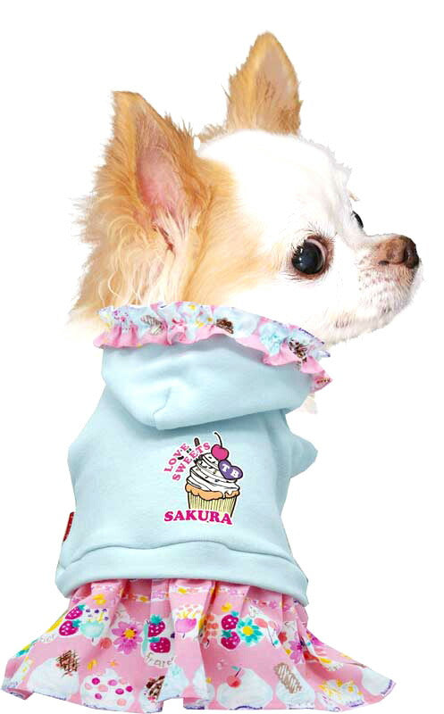 【犬服 犬 服 犬の服 名入れ 春服 夏服用】愛犬のお名前入り パステルスイーツワンピース【フリル お菓子 トレーナー ドッグ ペット ウェア ダックス トイプードル チワワ タムベディ パピヨン】(L/)