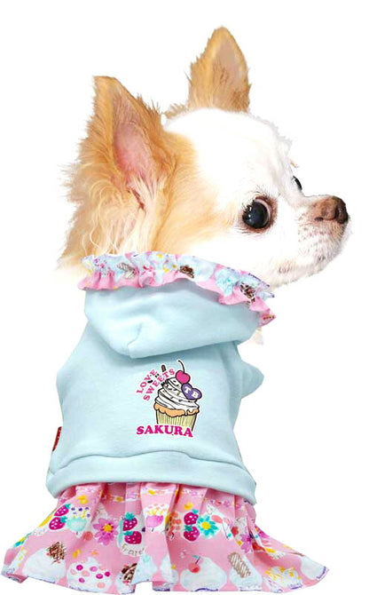 【犬服 犬 服 犬の服 名入れ 春服 夏服用】愛犬のお名前入り パステルスイーツワンピース【フリル お菓子 トレーナー ドッグ ペット ウェア ダックス トイプードル チワワ タムベディ パピヨン】(L/)
