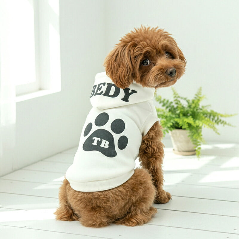 【犬服 犬 服 犬の服 名入れ 秋服 冬服用】愛犬のお名前入り パウパッドパーカー【フードネーム 肉球 ドッグ ペット ウェア ダックス トイプードル チワワ タムベディおしゃれ パグ】(O/3/RI/H/)