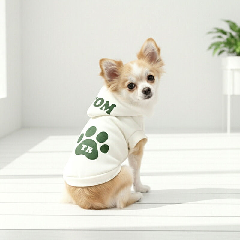【犬服 犬 服 犬の服 名入れ 秋服 冬服用】愛犬のお名前入り パウパッドパーカー【フードネーム 肉球 ドッグ ペット ウェア ダックス トイプードル チワワ タムベディおしゃれ パグ】(O/3/RI/H/)