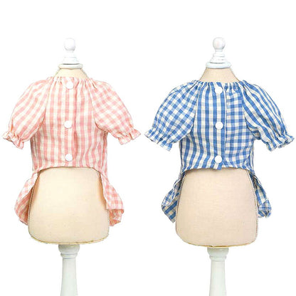 【犬 夏服 犬の服 春服用】ピヨピヨワンピース【ドッグウェア ひよこ 前開き チェック リボン ドッグ ペット アウトレット ダックス トイプードル チワワ タムベディキュート】[CN]