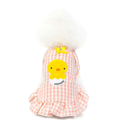 【犬 夏服 犬の服 春服用】ピヨピヨワンピース【ドッグウェア ひよこ 前開き チェック リボン ドッグ ペット アウトレット ダックス トイプードル チワワ タムベディキュート】[CN]