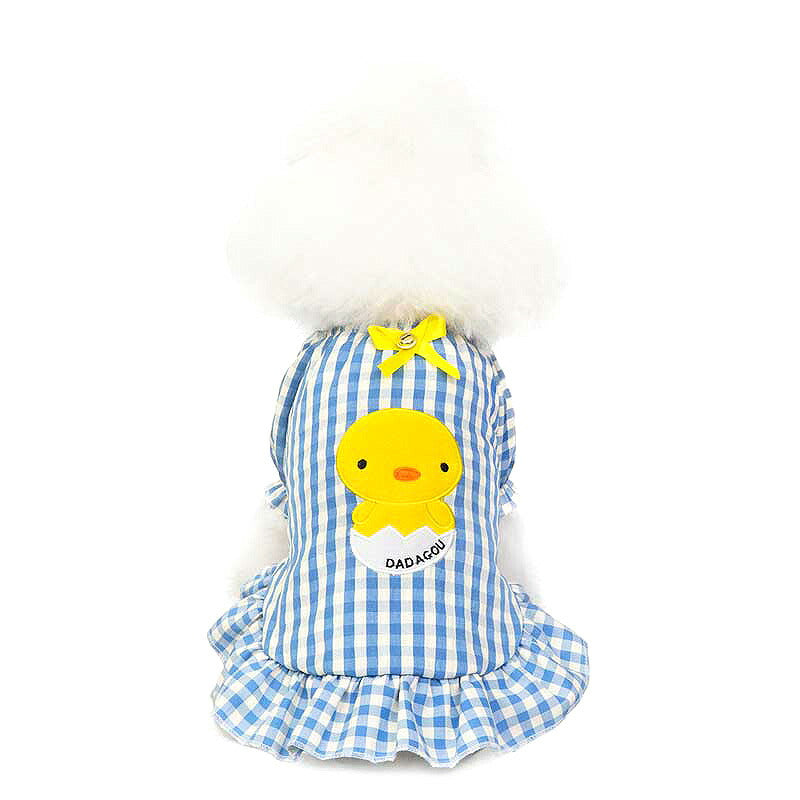 【犬 夏服 犬の服 春服用】ピヨピヨワンピース【ドッグウェア ひよこ 前開き チェック リボン ドッグ ペット アウトレット ダックス トイプードル チワワ タムベディキュート】[CN]