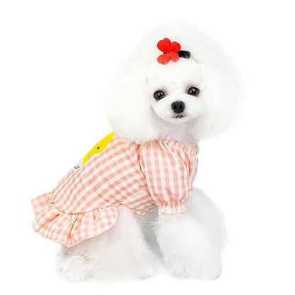 【犬 夏服 犬の服 春服用】ピヨピヨワンピース【ドッグウェア ひよこ 前開き チェック リボン ドッグ ペット アウトレット ダックス トイプードル チワワ タムベディキュート】[CN]