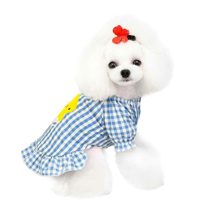 【犬 夏服 犬の服 春服用】ピヨピヨワンピース【ドッグウェア ひよこ 前開き チェック リボン ドッグ ペット アウトレット ダックス トイプードル チワワ タムベディキュート】[CN]