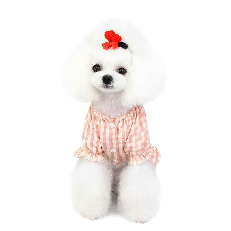 【犬 夏服 犬の服 春服用】ピヨピヨワンピース【ドッグウェア ひよこ 前開き チェック リボン ドッグ ペット アウトレット ダックス トイプードル チワワ タムベディキュート】[CN]
