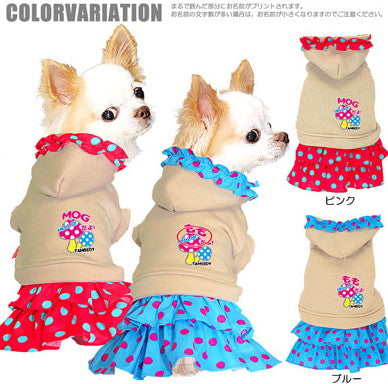 【犬服 犬 服 犬の服 名入れ】愛犬のお名前入り プリティきのこ ワンピース【ドッグウェア 水玉 ドット 女の子 ダックス トイプードル チワワ かわいい ヨーキー タムベディ】(L/)