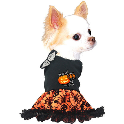 【犬服 犬 服 犬の服 秋服 冬服用】愛犬のお名前入り パンプキンゴスドレス【かぼちゃ リボン レース ゴールド ハロウィン 仮装 日本製 ドッグ ペット ウェア ダックス トイプードル チワワ タムベディおしゃれ マルチーズ 】