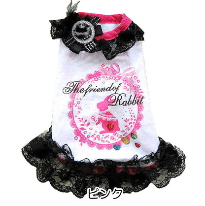 【犬 夏服 犬の服 春服用】ラビットレースワンピース【ドッグウェア ブラックレース モチーフ ブローチ うさぎ ペット ダックス トイプードル チワワ タムベディおしゃれ】[CN][GI]