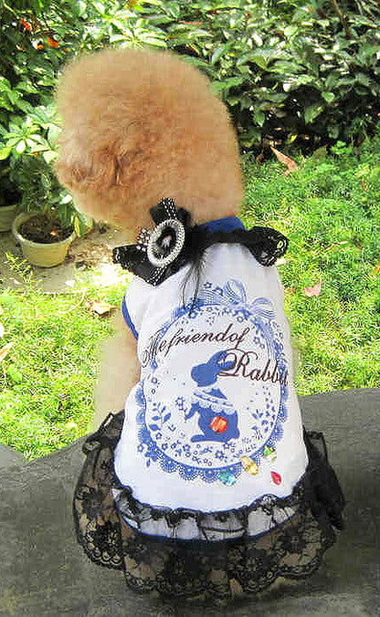 【犬 夏服 犬の服 春服用】ラビットレースワンピース【ドッグウェア ブラックレース モチーフ ブローチ うさぎ ペット ダックス トイプードル チワワ タムベディおしゃれ】[CN][GI]