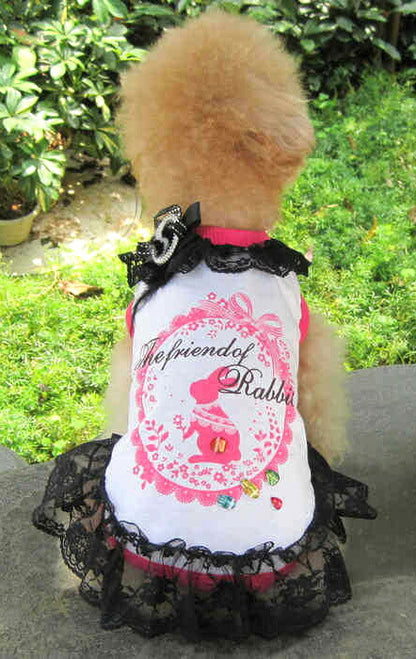 【犬 夏服 犬の服 春服用】ラビットレースワンピース【ドッグウェア ブラックレース モチーフ ブローチ うさぎ ペット ダックス トイプードル チワワ タムベディおしゃれ】[CN][GI]