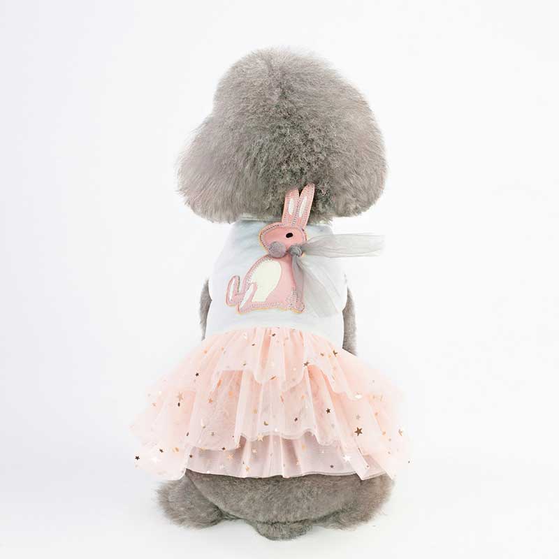 【犬 夏服 犬の服 春服用】ラビットチュールワンピース【ドッグウェア うさぎ 三段 ラメ スター ドッグ ペット アウトレット ダックス トイプードル チワワ タムベディ パピヨン】[CN]