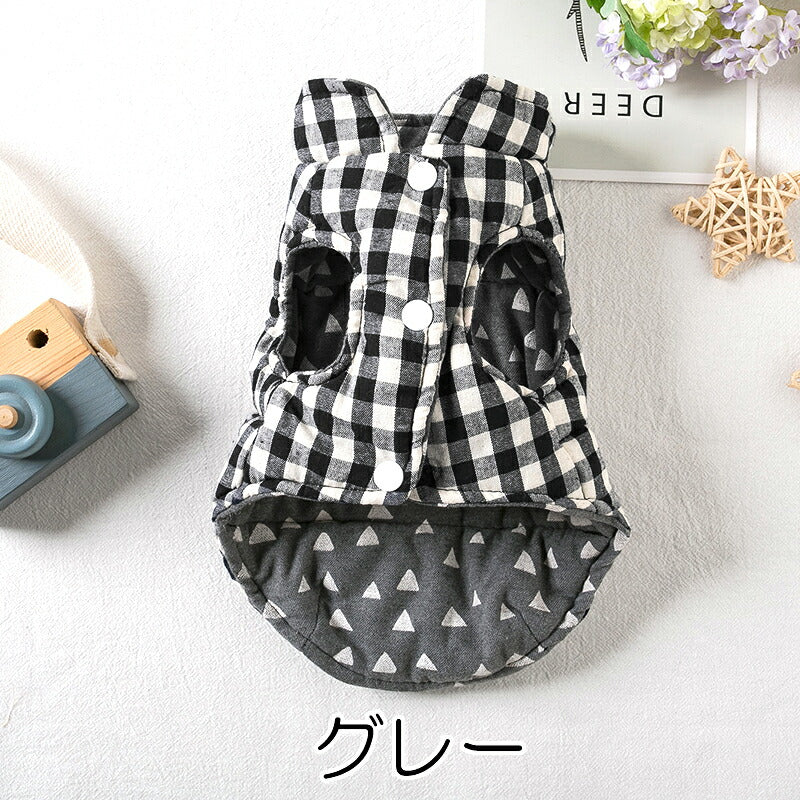 【犬服 犬 服 犬の服 秋服 冬服用】リバーシブルコットンアウター【前開きボタン 両面仕立て うさぎ 三角ドッグ ペット ウェア ダックス トイプードル チワワ タムベディ かわいい パピヨン】[CN]