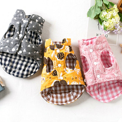 【犬服 犬 服 犬の服 秋服 冬服用】リバーシブルコットンアウター【前開きボタン 両面仕立て うさぎ 三角ドッグ ペット ウェア ダックス トイプードル チワワ タムベディ かわいい パピヨン】[CN]