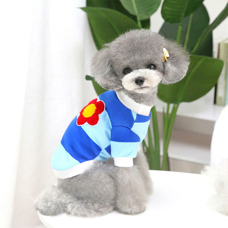 【犬 夏服 犬の服 春服用】レッドフラワーボーダーシャツ【ドッグウェア しましま モコモコ カラフル ペット ダックス トイプードル チワワ タムベディおしゃれ ポメラニアン】[CN]