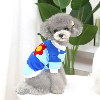 【犬 夏服 犬の服 春服用】レッドフラワーボーダーシャツ【ドッグウェア しましま モコモコ カラフル ペット ダックス トイプードル チワワ タムベディおしゃれ ポメラニアン】[CN]