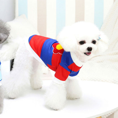 【犬 夏服 犬の服 春服用】レッドフラワーボーダーシャツ【ドッグウェア しましま モコモコ カラフル ペット ダックス トイプードル チワワ タムベディおしゃれ ポメラニアン】[CN]