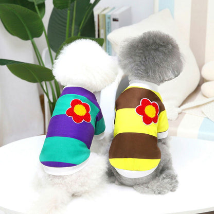【犬 夏服 犬の服 春服用】レッドフラワーボーダーシャツ【ドッグウェア しましま モコモコ カラフル ペット ダックス トイプードル チワワ タムベディおしゃれ ポメラニアン】[CN]