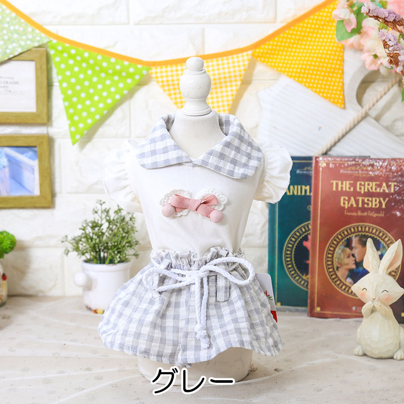 【犬 夏服 犬の服 春服用】リボンチェックワンピース【ドッグウェア ロープ 襟付き 丸襟 リボン ドッグ ペット ダックス トイプードル チワワ タムベディキュート ポメラニアン】[CN]