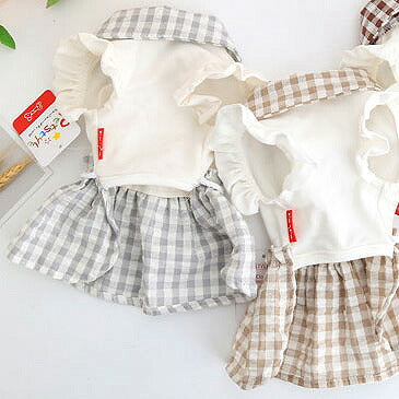 【犬 夏服 犬の服 春服用】リボンチェックワンピース【ドッグウェア ロープ 襟付き 丸襟 リボン ドッグ ペット ダックス トイプードル チワワ タムベディキュート ポメラニアン】[CN]