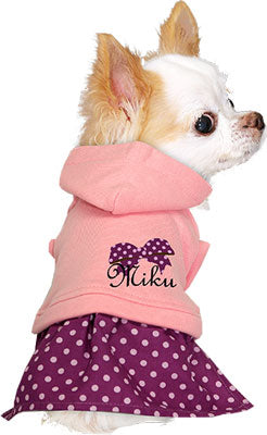 【犬服 犬 服 犬の服 名入れ】愛犬のお名前入り リボンガールワンピース【ドッグウェア ペット 水玉 女の子 トイプードル チワワ ダックス かわいい パグ タムベディ】(L/)
