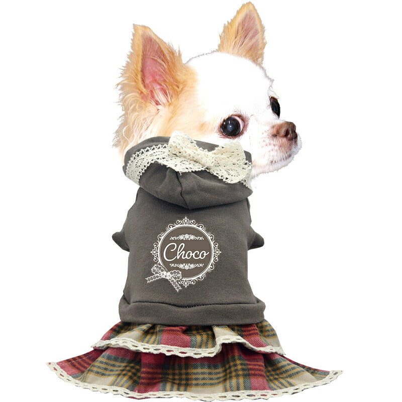 【犬服 犬 服 犬の服 秋服 冬服用】愛犬のお名前入り リボンレースワンピース【フード 日本製 飾り 2段フリルドッグ ペット ウェア ダックス トイプードル チワワ タムベディきれい パピヨン】[GI](O/F/W/L/)