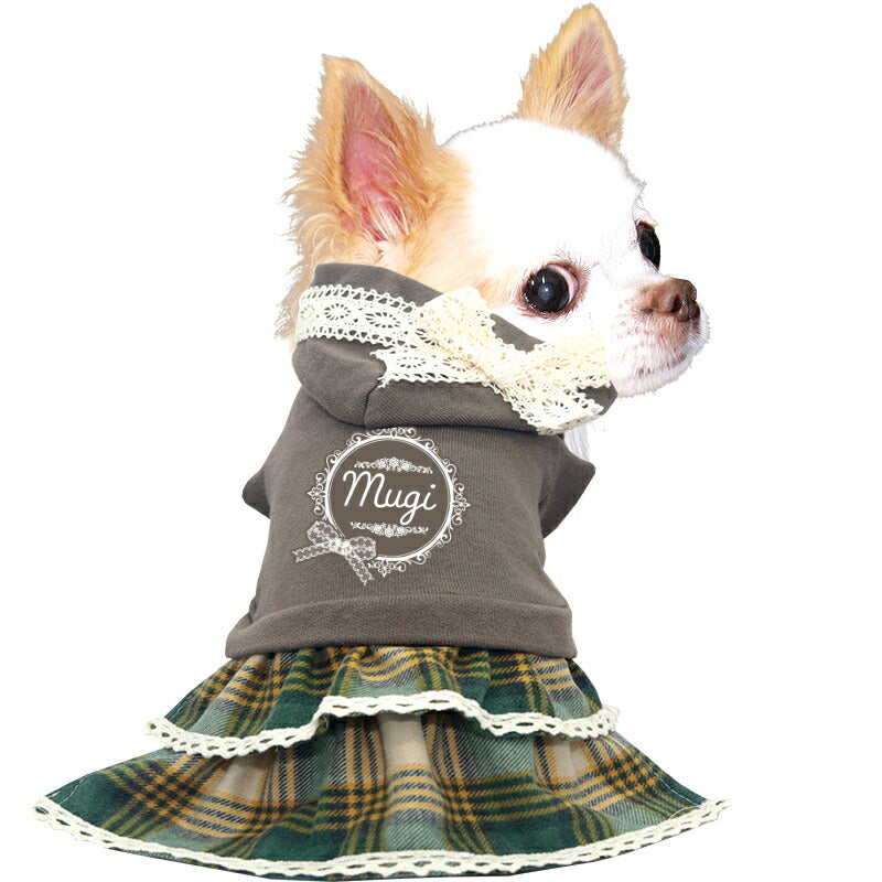 【犬服 犬 服 犬の服 秋服 冬服用】愛犬のお名前入り リボンレースワンピース【フード 日本製 飾り 2段フリルドッグ ペット ウェア ダックス トイプードル チワワ タムベディきれい パピヨン】[GI](O/F/W/L/)