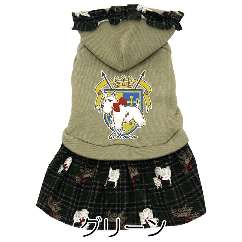 【犬服 犬 服 犬の服 名入れ 秋服 冬服用】愛犬のお名前入り リボンテリアワンピース【フリル コーデュロイ 犬柄 トレーナードッグ ペット ウェア ダックス トイプードル チワワ タムベディきれい マルチーズ】(O/F/L/)