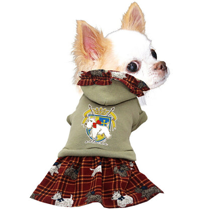 【犬服 犬 服 犬の服 名入れ 秋服 冬服用】愛犬のお名前入り リボンテリアワンピース【フリル コーデュロイ 犬柄 トレーナードッグ ペット ウェア ダックス トイプードル チワワ タムベディきれい マルチーズ】(O/F/L/)