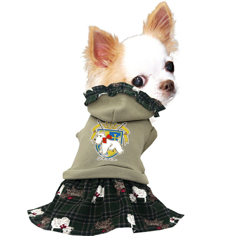 【犬服 犬 服 犬の服 名入れ 秋服 冬服用】愛犬のお名前入り リボンテリアワンピース【フリル コーデュロイ 犬柄 トレーナードッグ ペット ウェア ダックス トイプードル チワワ タムベディきれい マルチーズ】(O/F/L/)