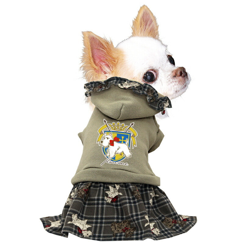 【犬服 犬 服 犬の服 名入れ 秋服 冬服用】愛犬のお名前入り リボンテリアワンピース【フリル コーデュロイ 犬柄 トレーナードッグ ペット ウェア ダックス トイプードル チワワ タムベディきれい マルチーズ】(O/F/L/)