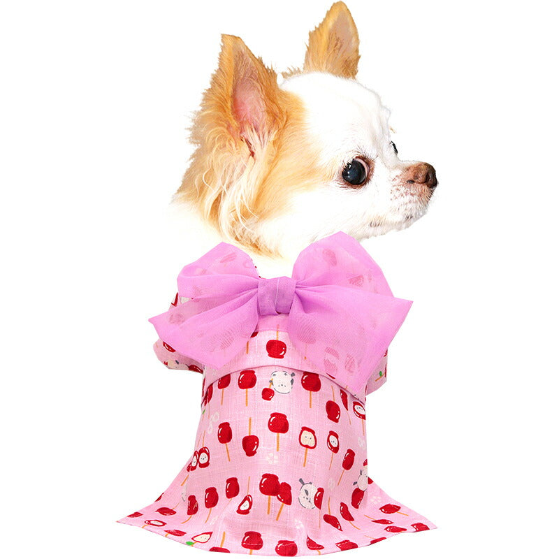 【犬服 犬 服 犬の服　春服 夏服用】りんご飴浴衣 ゆかた 《名入れ可能》《コサージュ別売》【日本製 夏祭り 和柄 花火大会 インスタ映え 七五三 金魚ドッグ ペット ウェア ダックス トイプードル チワワ タムベディ キュート パグ】