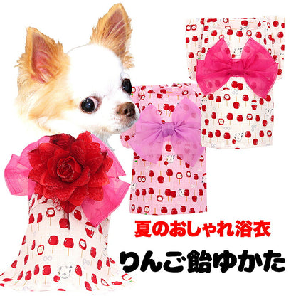【犬服 犬 服 犬の服　春服 夏服用】りんご飴浴衣 ゆかた 《名入れ可能》《コサージュ別売》【日本製 夏祭り 和柄 花火大会 インスタ映え 七五三 金魚ドッグ ペット ウェア ダックス トイプードル チワワ タムベディ キュート パグ】