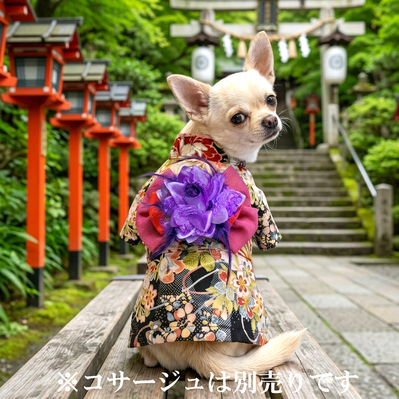 【犬服 着物 犬 服 犬の服 秋服 冬服用】艶やか晴れ着 凛花(りんか)《名入れ可能》《コサージュ別売》【日本製 和柄 正月 年賀状 初詣 花柄 ドッグ ペット ウェア ダックス トイプードル チワワ タムベディ セール】