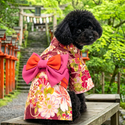 【犬服 着物 犬 服 犬の服 秋服 冬服用】艶やか晴れ着 凛花(りんか)《名入れ可能》《コサージュ別売》【日本製 和柄 正月 年賀状 初詣 花柄 ドッグ ペット ウェア ダックス トイプードル チワワ タムベディ セール】