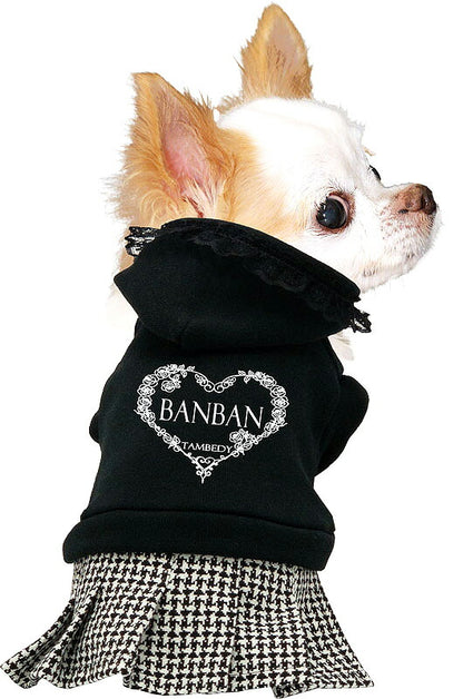 【犬服 犬 服 犬の服 名入れ 秋服 冬服用】愛犬のお名前入り ローズハートワンピース【ドッグウェア バラ レース 千鳥格子 パーカー アウトレット ダックス トイプードル チワワ タムベディ】(L/)