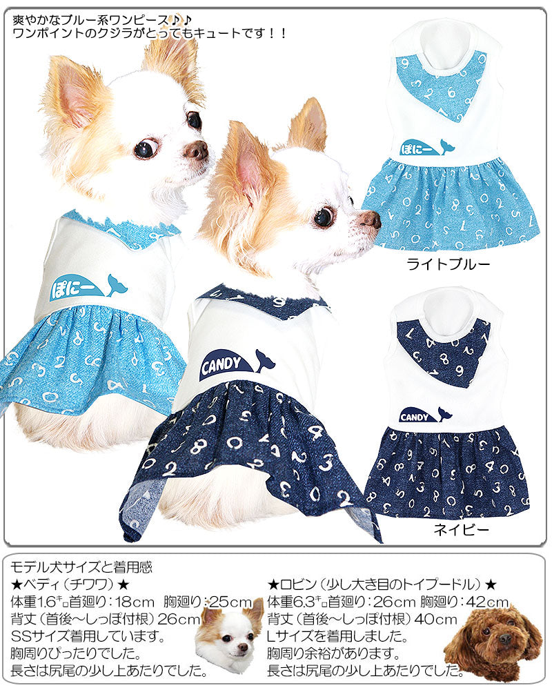 【犬服 犬 服 犬の服 名入れ】愛犬のお名前入り サマーホエール ワンピース【ドッグウェア 夏 くじら 女の子 ダックス トイプードル チワワ おしゃれ 柴犬 タムベディ】(H/)