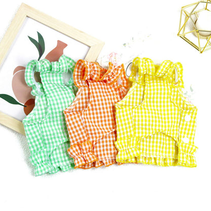 【犬 夏服 犬の服 春服用】さくらんぼガールワンピース【ドッグウェア チェリー 前開き チェック フリル ペット ダックス トイプードル チワワ タムベディかわいい ポメラニアン】[CN]