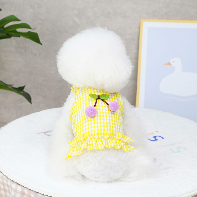 【犬 夏服 犬の服 春服用】さくらんぼガールワンピース【ドッグウェア チェリー 前開き チェック フリル ペット ダックス トイプードル チワワ タムベディかわいい ポメラニアン】[CN]