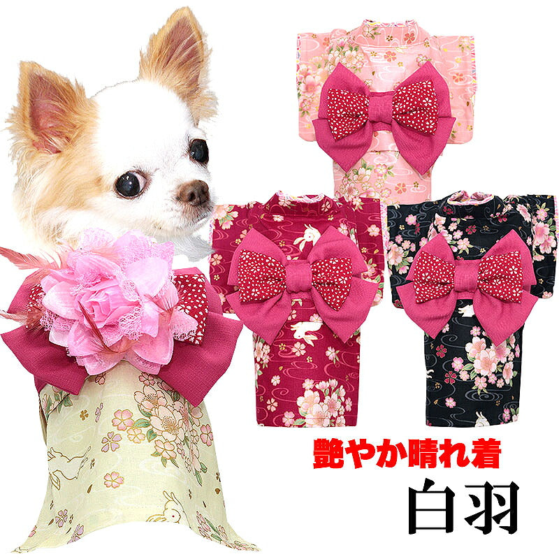 【犬服 犬 服 犬の服 秋服 冬服用】艶やか晴れ着 白羽(しらはね)《名入れ可能》《コサージュ別売》【着物 お正月 初詣 年賀状 七五三 ドッグ ペット ウェア ダックス トイプードル チワワ タムベディ シーズー】[GI]