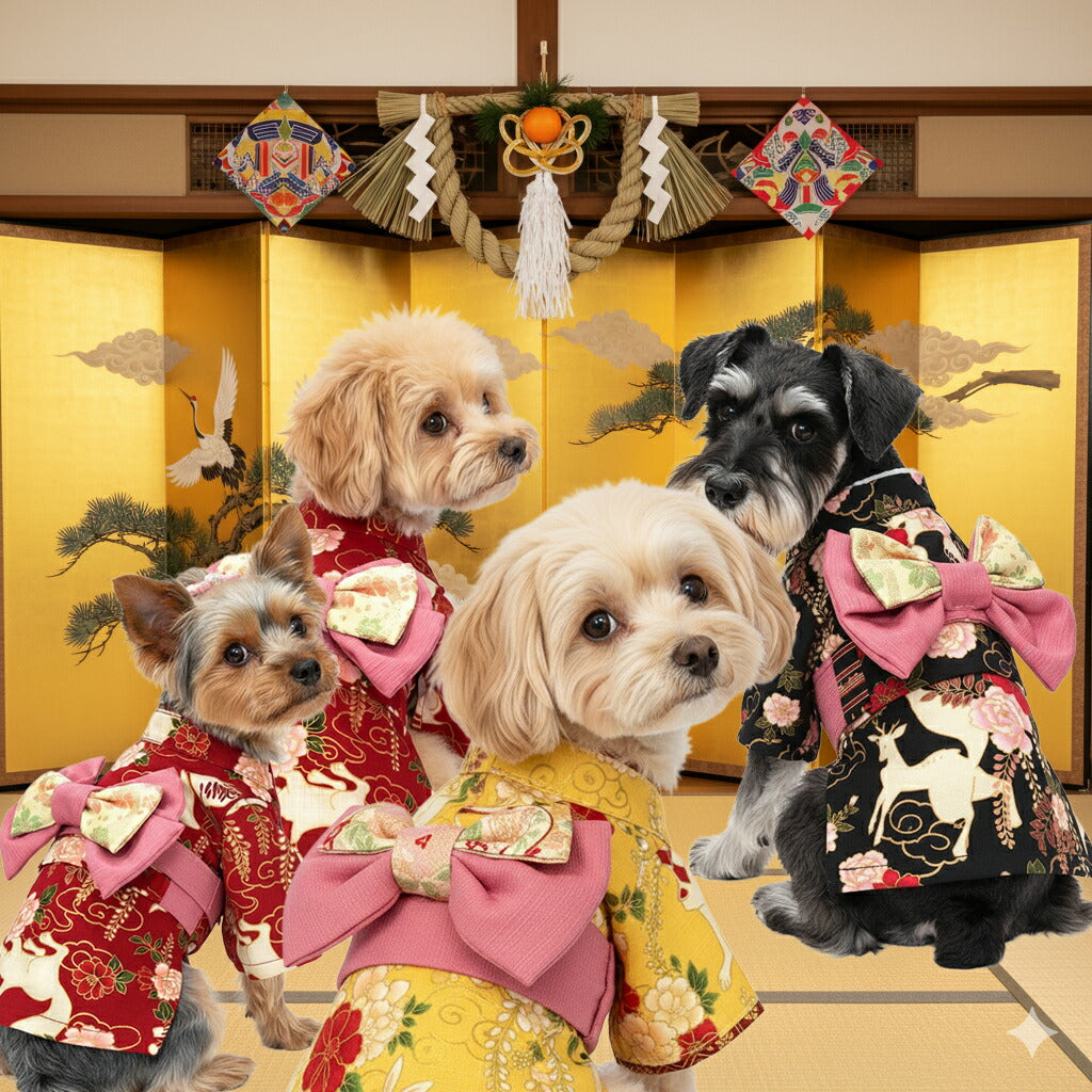 【着物 犬 服 犬の服 秋服 冬服用】艶やか晴れ着 白妙(しろたえ)《名入れ可能》《コサージュ別売》【日本製 和柄 正月 年賀状 初詣 花柄 ドッグ ペット ウェア ダックス トイプードル チワワ タムベディ】