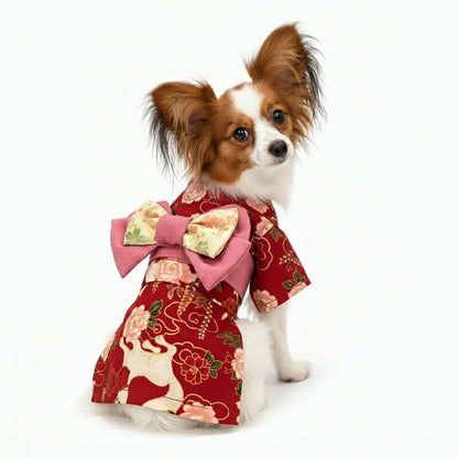 【着物 犬 服 犬の服 秋服 冬服用】艶やか晴れ着 白妙(しろたえ)《名入れ可能》《コサージュ別売》【日本製 和柄 正月 年賀状 初詣 花柄 ドッグ ペット ウェア ダックス トイプードル チワワ タムベディ】