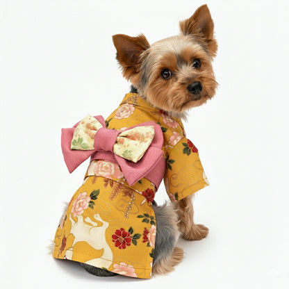 【着物 犬 服 犬の服 秋服 冬服用】艶やか晴れ着 白妙(しろたえ)《名入れ可能》《コサージュ別売》【日本製 和柄 正月 年賀状 初詣 花柄 ドッグ ペット ウェア ダックス トイプードル チワワ タムベディ】