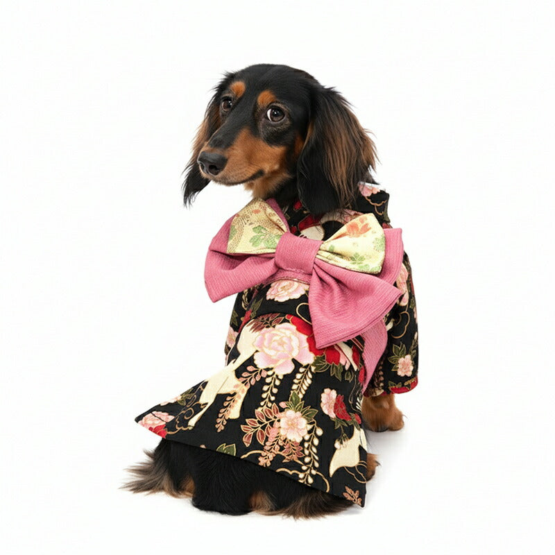 【着物 犬 服 犬の服 秋服 冬服用】艶やか晴れ着 白妙(しろたえ)《名入れ可能》《コサージュ別売》【日本製 和柄 正月 年賀状 初詣 花柄 ドッグ ペット ウェア ダックス トイプードル チワワ タムベディ】